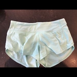 turquoise lululemon size 4 speed up shorts